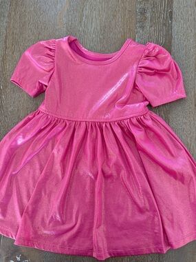 Pink Chicken Shimmer Hot Pink Puff Sleeve Twirl Dress